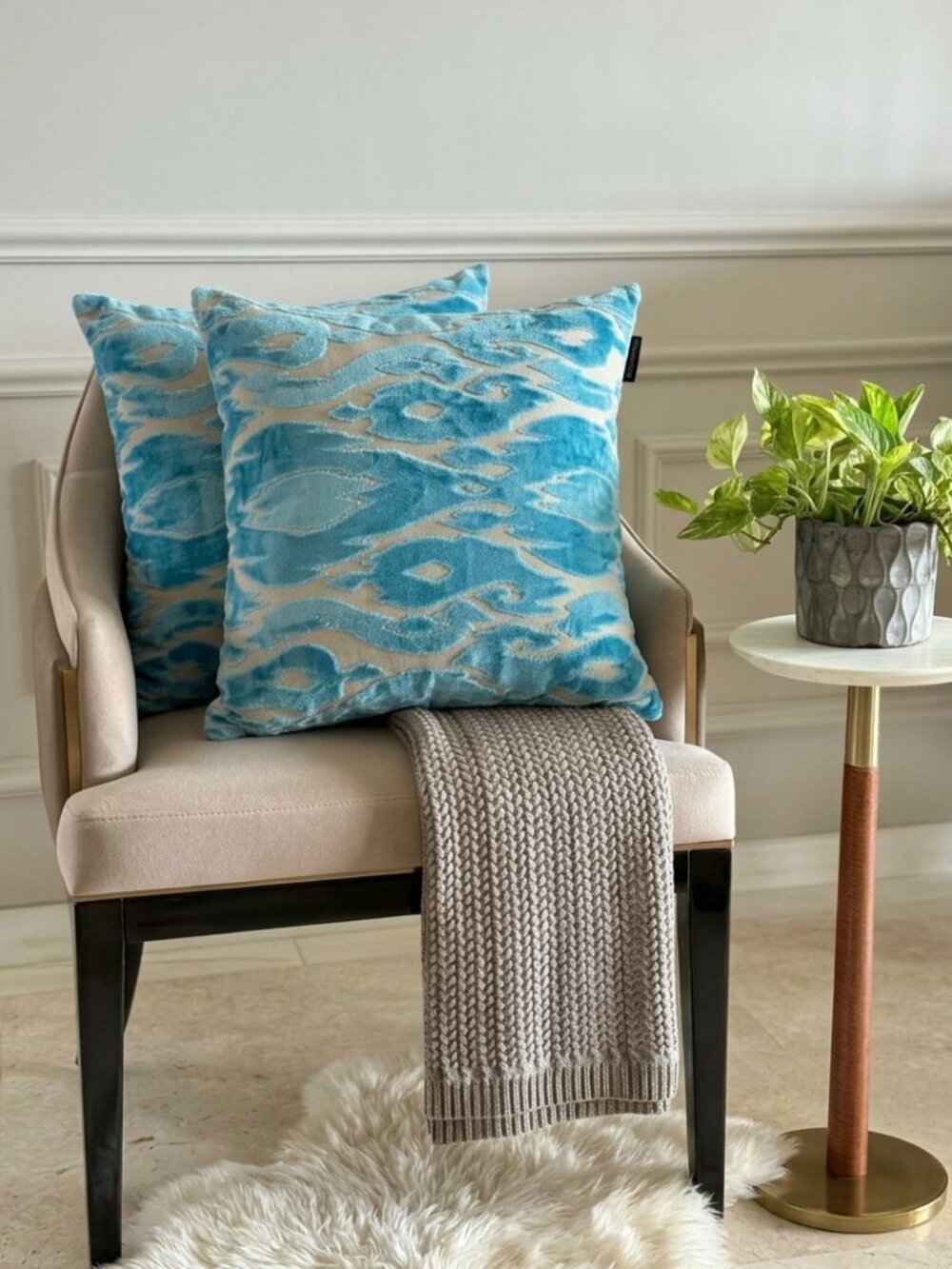 D.V. KAP Home "Maldives" Cut Velvet Feather Down Pillows in Laguna (Set of 2)